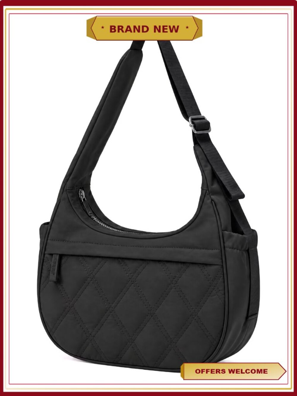 Quilted Nylon Puffy Tote Bag Lightweight Crossbody Shoulder Handbag for Work